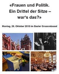 Die bebilderte Einladung zum Anlass. Titel: Frauen und Politik. Ein Drittel der Sitze - wr's das?